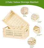 HUUSMOT 2-Pack Small Pastel Plastic Storage Baskets, Collapsible Crates for Organizing, Space-Saving Mini Bins for Classroom,