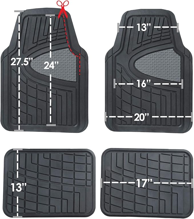 FH GROUP Car Seat Covers Premium Tall Channel Rubber Trimmable Floor Mats w. FH3001 Snake Pattern Silicone Steering Wheel Cover- Universal Fit for Trucks, SUVs, and Vans (Gray/Black) F11311