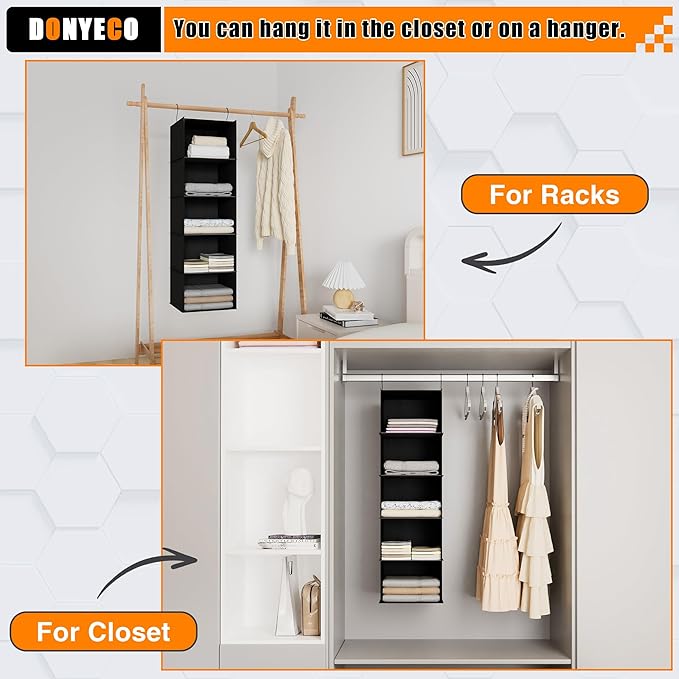 Hanging Closet Organizer and Storage 5-Shelf, Easy Mount Foldable Hanging Closet Wardrobe Shelves, Clothes Handbag Shoes Acce