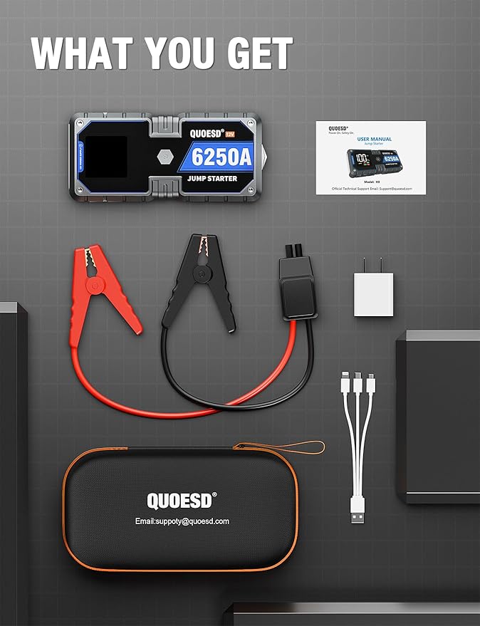 6250A Jump Starter Battery Jump Starter Battery Pack (for All Gas or 9.0+L Diesel), 2 USB Port, 12V Potable Car Jump Start