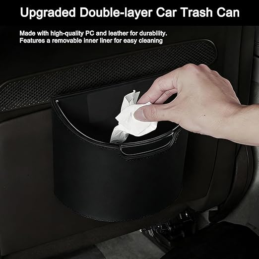Leakproof Car Trash Can, Mini Car Trash Bin with Removable Liner, Waterproof Automotive Garbage Can for SUV, Truck, Vehicle, Home, Office, Multipurpose, Easy to Clean, Orange