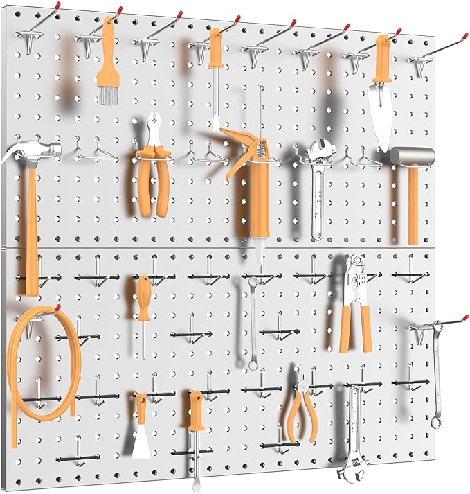 TORACK Metal Pegboard Wall Tool Organizer 24" x 24" or 12" x 48", 70 PCS Tools Storage Pegboard for Garage Peg Board Tool Org