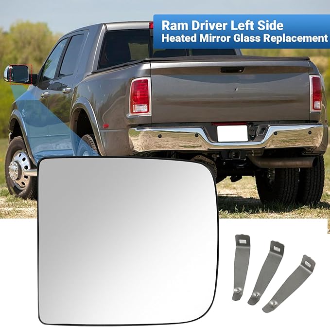 Driver Left Side Mirror Glass Replacement, 3-Tab Backplate ONLY, Compatible with Dodge/Ram 2010-2020 1500 2500 3500 (Not for 4-Tab), Heated Convex Left Side 68067729AA 68067727AA