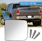 Driver Left Side Mirror Glass Replacement, 3-Tab Backplate ONLY, Compatible with Dodge/Ram 2010-2020 1500 2500 3500 (Not for 4-Tab), Heated Convex Left Side 68067729AA 68067727AA