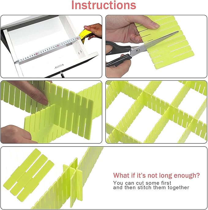 40Pcs Drawer Dividers, Adjustable Drawer Organizer for Socks, Underwear, Makeup, Can Help Tidy Kitchen, Bedroom, Dresser Gree