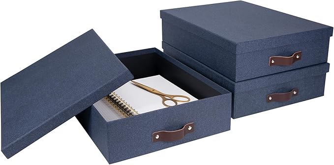 Bigso Oskar Canvas Fiberboard Document Letter Box - File Organizer Box for Important Paperwork - Document Storage with a Lid 