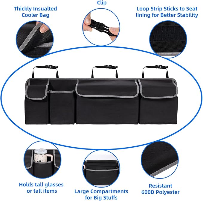 Trunk Organizer - Car Organizer, Car Trunk Organizer, Large Capacity Backseat Trunk Organizers, Collapsible Car Storage Bag wit
