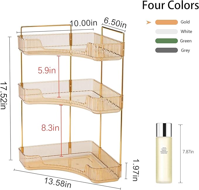 YCIA&DONE Corner Bathroom Counter Organizer, Makeup Organizer for Vanity, Skincare Cosmetic Perfume Tray, Corner Countertop S