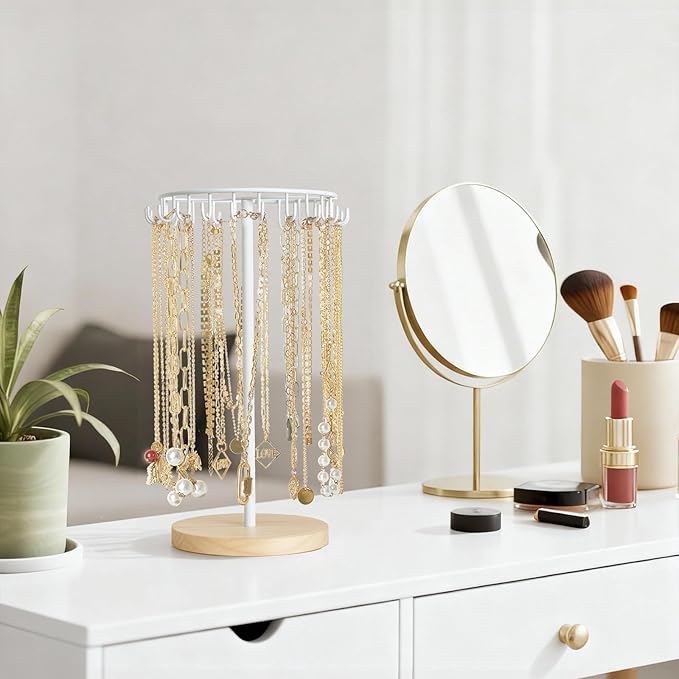 Mkono Necklace Holder Metal Jewelry Display Stand Necklace Organizer with 22 Hooks for Storage and Hanging Bracelet Keychain 