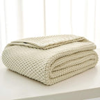Chunky Cable Knit Throw Blanket Lightweight Cream 100% Organic Cotton Blanket for Sofa Couch Bed Baby Nursery, Rustic Shabby 