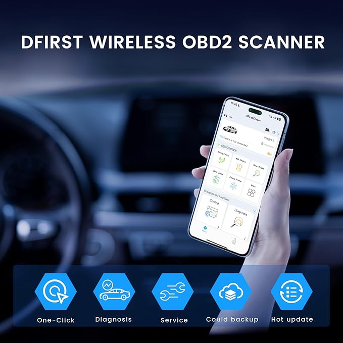 DFirst 201BTFD All System Diagnostic Tool Oil Reset One-Click ECU Coding Disable Auto Start Stop OBD2 Scanner (iOS/Android,A Vin