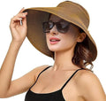 Sun Visor Hat for Women, Wide Brim Straw Summer UV Protection Hat, Foldable Roll-up Packable Beach Cap