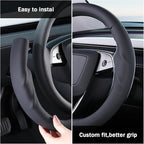 Steering Wheel Cover for Tesla Model 3 2024-Present Highland/Tesla Model Y Juniper 2025-Present, Leather Steering Wheel Cover for Tesla Model 3 Highland/Y Juniper Accessories, Black