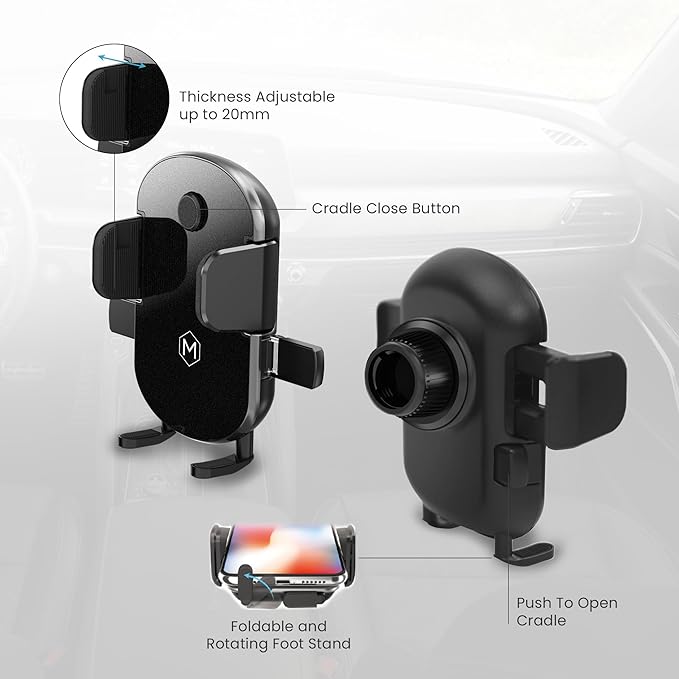 Grip Cradle Car Phone Mount – Universal Compatibility, 360° Rotation, 2 Mounting Options, Hands-Free Convenience for Phones - Multi-Angle Adjustable Suction Cup