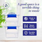 HOMZ 5-Pack Latching Lid, Clear Plastic Storage Organizer Bins, 7.5 Quart, Blue Latch - Stackable Organizing Containers for H