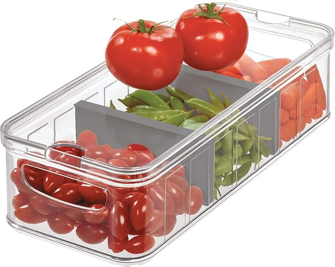 iDesign Recycled Plastic Crisp Large Divided Fruit and Vegetable Storage with Easy to Grip Integrated Handles Designed to Kee