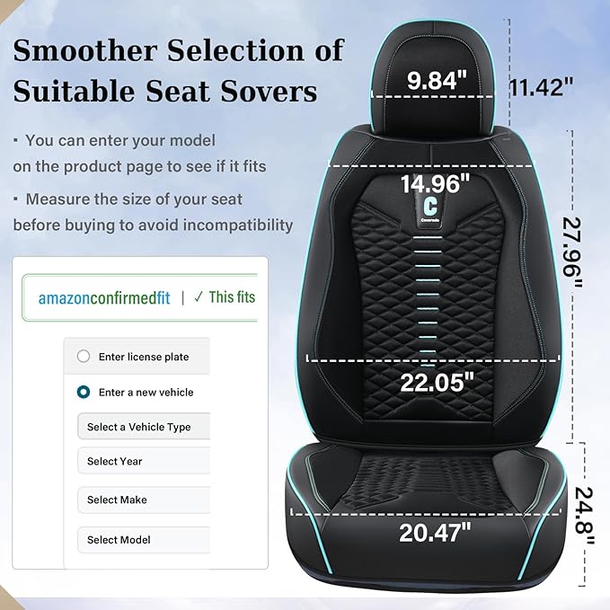 Coverado Car Seat Covers Full Set, 5 Seats Universal Seat Covers for Cars, Breathable Fabric Faux Leather Auto Seat Cushions,