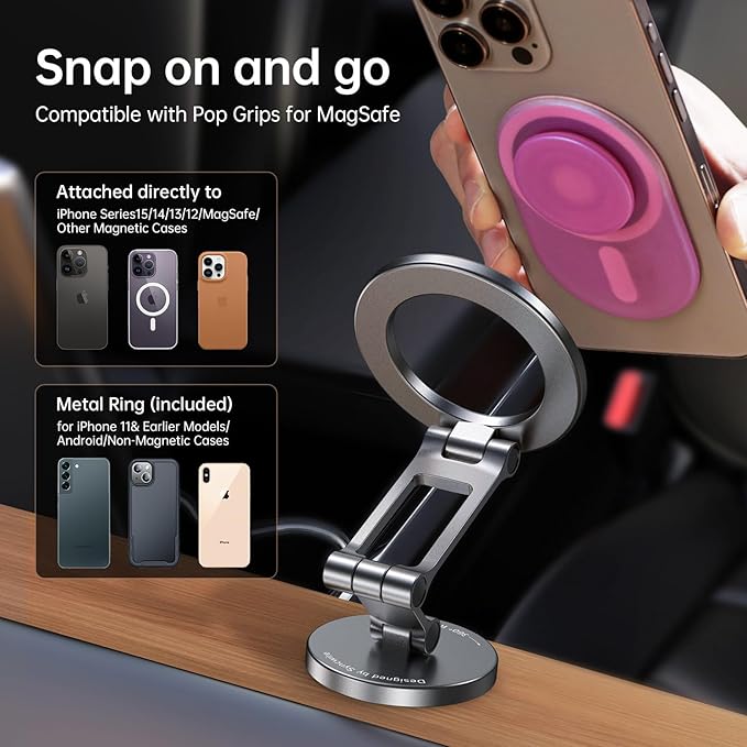 SYNCWIRE Fits MagSafe Car Mount, [All-Metal] Magnetic Phone Holder for Car, [Flexible Three-axis] 360° Rotation Magnetic Car Mount Strong Magnets Car Phone Holder for iPhone 17 16 15 14 Pro Max