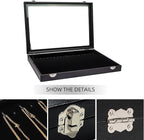 Wudygirl Necklace Organizer 20 Hooks Jewelry Organizer Jewelry Display Stackable Glass Top Lockable Black Velvet Boxes(Neckla