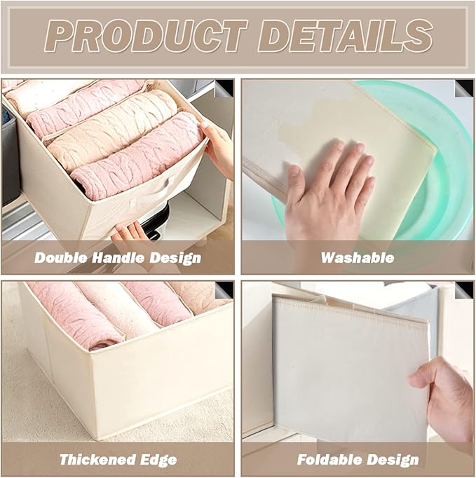 2 Packs Wardrobe Clothes Organizer, Foldable Closet Organizers Extra large 5 Grids Fabric Drawer Dividers with Double Handles