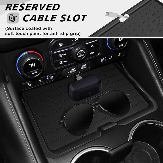 Muslogy Center Console Organizer Compatible with 2021-2023 2024 GMC Yukon & Chevy Tahoe Suburban Accessories Middle Console Storage Box & Hidden Panel Removable Cover (Not for Yukon Denali/Ultimate)