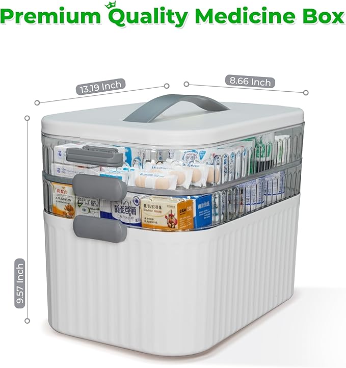 Multi-Tier Medicine Storage Box with Handle | Portable First Aid Organizer for Home, Office & Travel | Large Pill Storage Cab