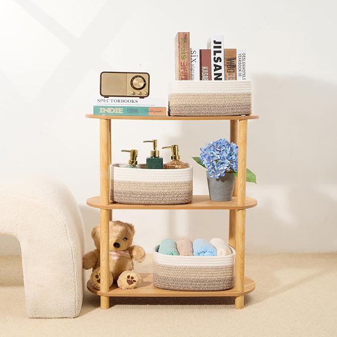 MiniArk Small Storage Baskets for Organizing | Closet Organizer Bins | Shelf Toy Basket | Woven Rope Baskets | Cube Decorativ