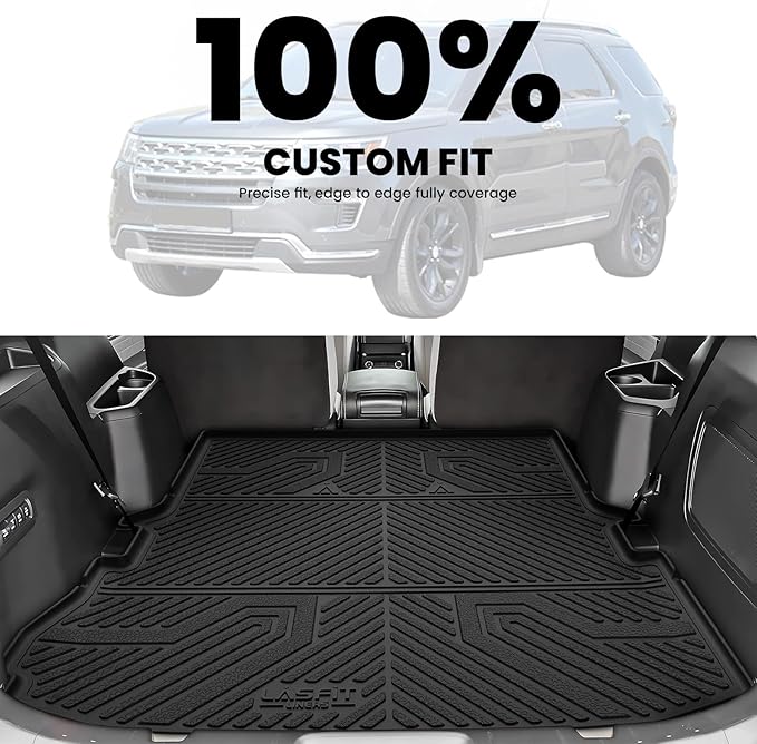 LASFIT Trunk & Backrest Mat for Ford Explorer 2011-2019, Custom Fit All Weather Protector TPE One-Piece Design Easy Installation Trunk with Seatback Mat, 1pc Black