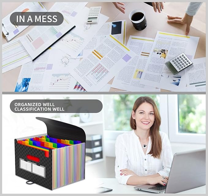 25 Pockets Accordion File Organizer Expanding File Folders,Expandable Document Organizer Plastic Accordian Filing Folder,A4/L