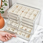Acrylic Earring Holder Organizer with 5 Drawers Clear Earring Organizer Box with 90 Adjustable Grids Velvet Earring Display C