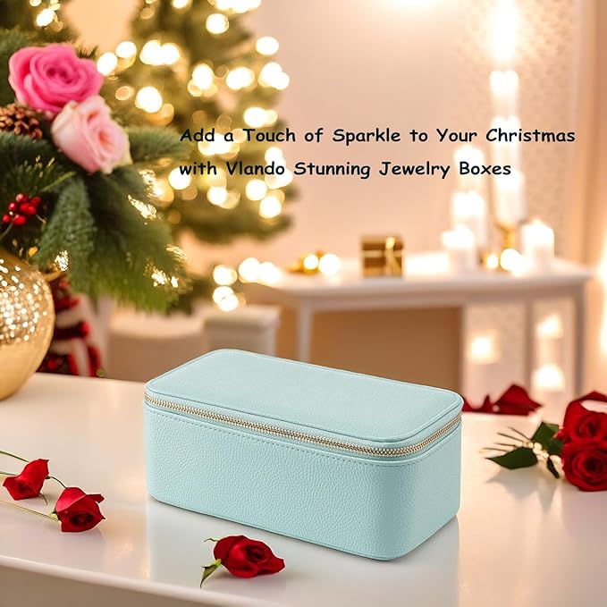 VLANDO Travel Jewelry Box Organizer – Portable PU Leather Jewelry Case with 6/8/12 Zippered Pouches, Compact Storage for Earr
