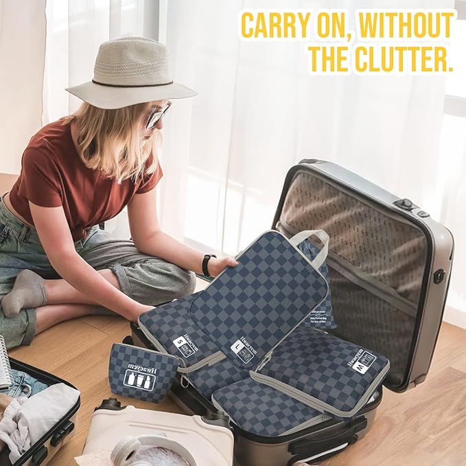 8 Set Compression Packing Cubes for Travel, Lightweight Dual Zipper Packing Cubes, Space-Saving Suitcase Organizer for Travel