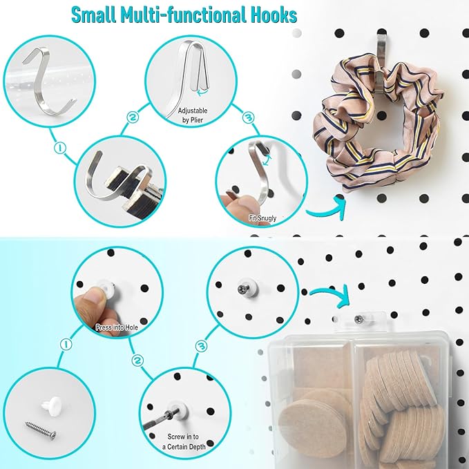 Pegboard Hooks Organizers - Peg Board Baskets Clear Cups Multiple Hangers 33 Pack - Display Shelving Tool Organizer Set for C