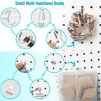 Pegboard Hooks Organizers - Peg Board Baskets Clear Cups Multiple Hangers 33 Pack - Display Shelving Tool Organizer Set for C
