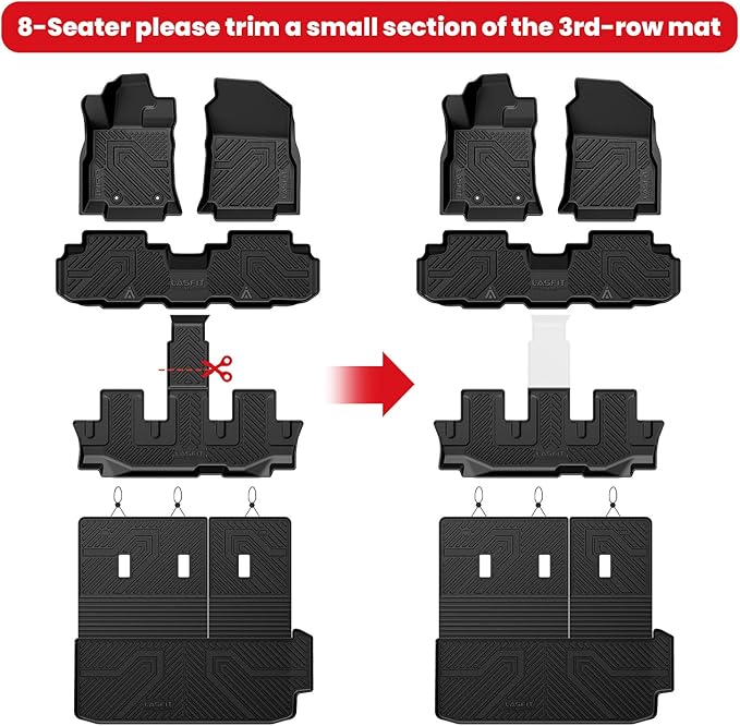 LASFIT Floor Mats & Backrest Mats & Cargo Mat for Subaru Ascent 2019-2026 7/8 Passenger, All Weather TPE Custom Fit Floor Liners for Subaru Ascent Full Set Accessories Car Mats,Black