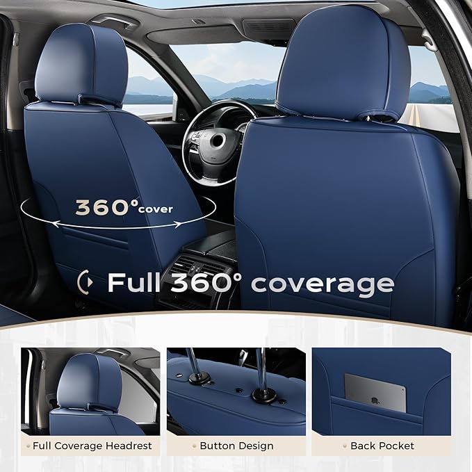 Coverado Seat Covers, Car Seat Covers Front Seats, Leather Seat Covers for Cars, Car Seat Protector Waterproof, Black Car Sea
