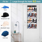 AOODA Clear Over the Door Hat Racks for Baseball Caps, Hold 48 Caps Hat Storage Organizer for Closet Wall, Deep Pockets Hangi