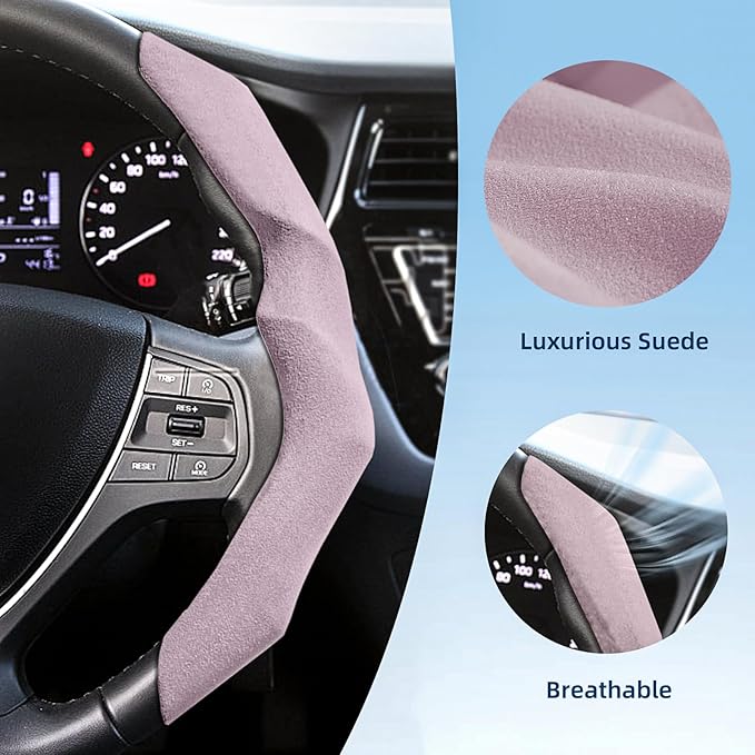 Suede Steering Wheel Cover with Anti-Slip Lining and Segmented Design 2pcs Universal Steering Wheel Protector for Men and Wom