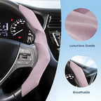 Suede Steering Wheel Cover with Anti-Slip Lining and Segmented Design 2pcs Universal Steering Wheel Protector for Men and Wom