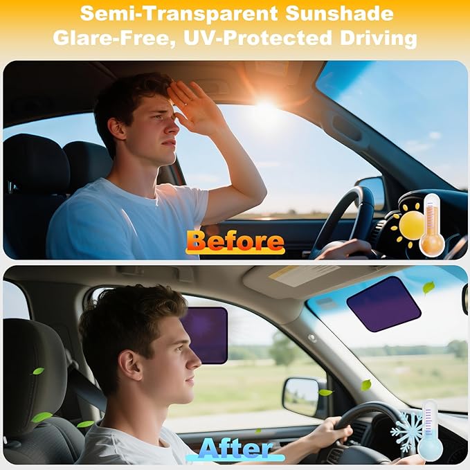 XCBYT Square Car Window Shades for Side & Windshield - 2 Pack Static Cling Driver Side Window Sun Shade, Glare Blocker Car Sun Shade with Durable Mesh & Dark PVC Film, Universal Fit (9.84" x 7.09")