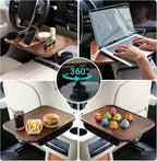 360° Rotating Wood Car Tray & Desk for Laptop - Steering Wheel Cup Holder Table, Car Accessories for Women & Men, Compatible with Tesla Model Y/3/S, Ford F150/Explorer/Maverick & Most Vehicles