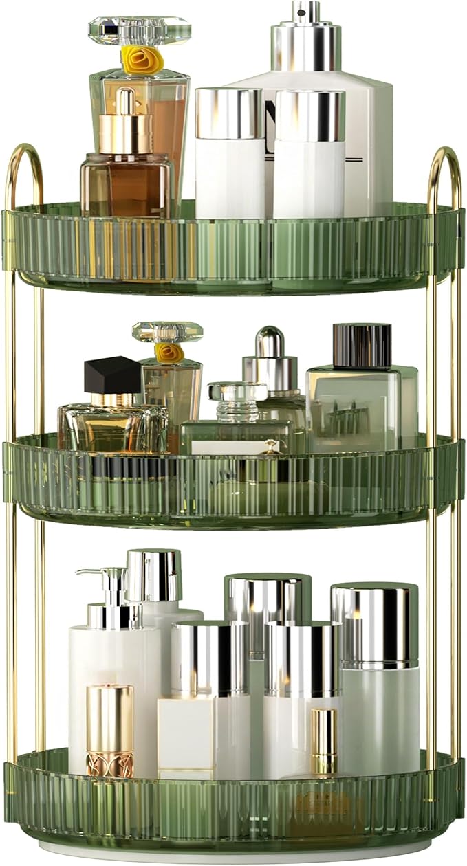 YCIA&DONE 360 Rotating Makeup Organizer and Storage for Vanity Countertop 3 Tiers, High Capacity Cosmetic Skincare Perfume Or