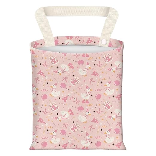Car Garbage Can, Seat Back Hanging Cute Car Trash Can Bag, Car Organizer and Storage Bag for Travelling, Outdoor Cute Pink White Duck