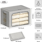 4 Pack Clothes Storage Bins with Metal Frame - 22L Stackable Storage Box with Lid，Foldable Storage Container Organizer for Cl