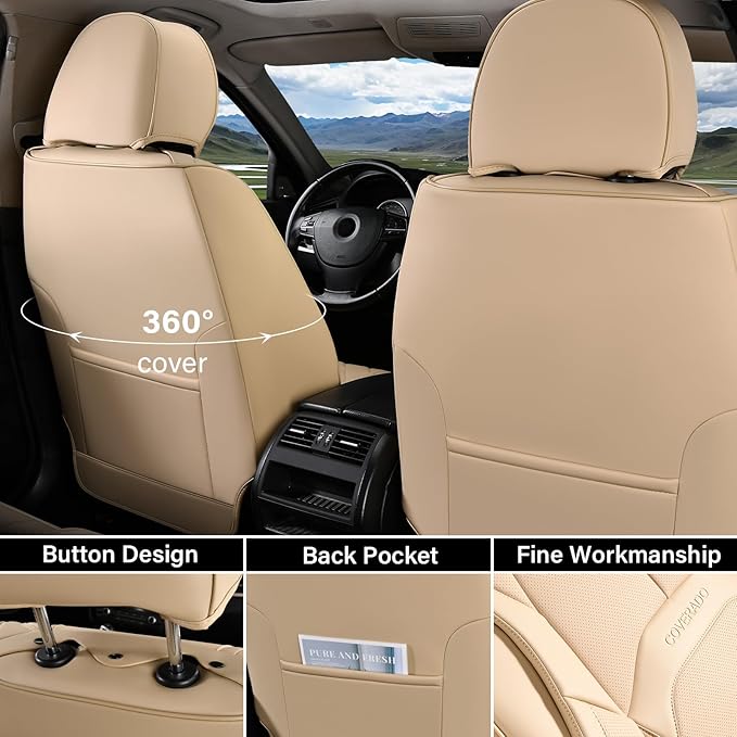 Coverado Seat Covers, Leather Seat Covers Front Seat, Luxury Car Seat Covers with Lumbar Support, Front Driver Seat Covers, C