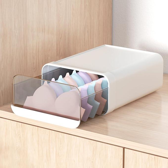 Underwear Organizer Drawer, 1 Cell Plastic Sock Underwear Storage Drawer, Stackable Closet Organizers and Storage Box for Bra