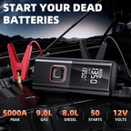Jump Starter with Air Compressor, 5000A Battery Jumper Starter Portable (9L Gas/8L Diesel) with 160PSI Auto-Shutoff Tire