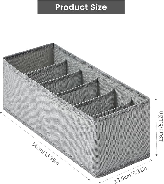 3 Packs Fabric Belt Organizer for Closet and Drawer, Foldable 6 Grids Dresser Drawer Organizers, Belt Tie Holder, Tie Box-Gre