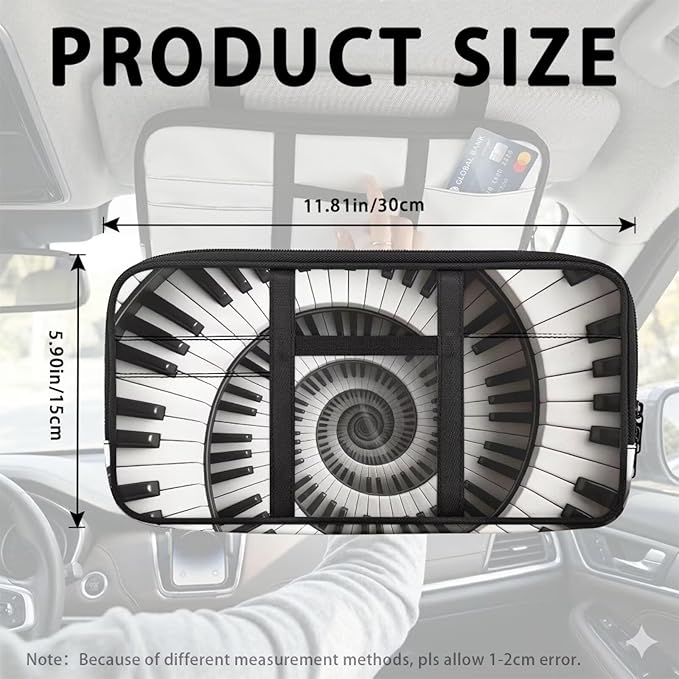 Piano Keyboard Car Sun Visor Storage Bag, Car Accessories with Zipper Visor Storage Pouch Tactical Panel Adjustable Straps for SUV Truck