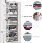 Over The Door Organizer 5-Shelves and 10 Side Pockets, Over The Door Storage for Bathroom Bedroom Nursery, Hanging Door Organ